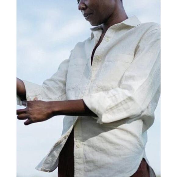 FOUR OBJECTS  Sz 5 XL White Herringbone V2 Work Shirt Top - Picture 10 of 11